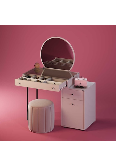 Dior Aynalı Makyaj Masası - Vizon 108x134x47 Cm