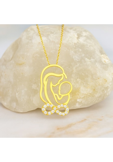 14 Ayar Altın Anne Ve Bebek Sonsuzluk Kolye Altın
