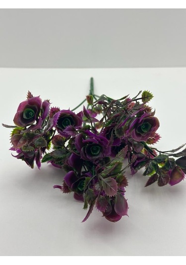 5 Dallı Yapay Çiçek Plastik Mini Gül Demeti Garnitür Ara Dal Dekoratif Yapay Bitki - Fuşya