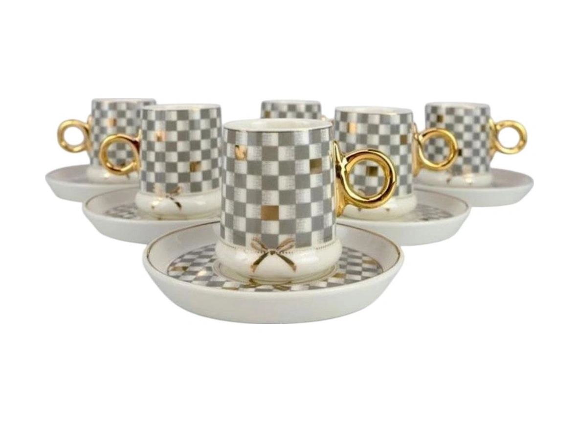 Acar Mxg-22-0125 Gri Almond 6lı Porselen Kahve Fincan Takımı Gri