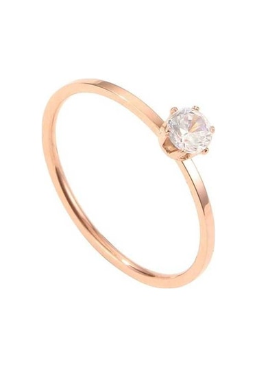 Fastbuy Çok Renkli Rose Gold Very Fine 6-claw Diamond Titanium Steel Women's Us Size 4 Ring Çok Renkli