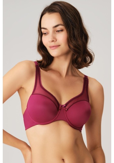 Balenli Desteksiz Dolgusuz Toparlayıcı Yumuşak Süngerli Günlük Klasik Küçültücü Sütyen Vişne