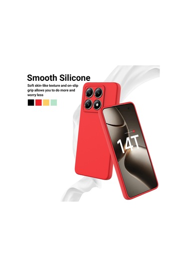 Xiaomi 14t İçin Düz Renk Sıvı Silikon Damlamaz Tam Kapsama Telefon Kılıfı Kırmızı