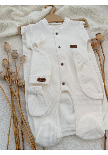 Kız Erkek Bebek Yeni Doğan Beyaz Waffle 5 Parça Hastane Çıkışı Beyaz