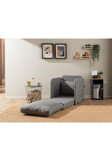 Pafu Saga Tekli Katlanır Yataklı Koltuk Keten Açık Gri