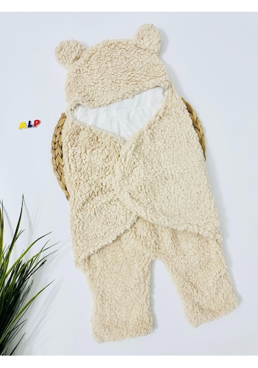 Poland 70-45cm Kapüşonlu İçi Polar Yün Triko Kundak - Kahve Kahverengi