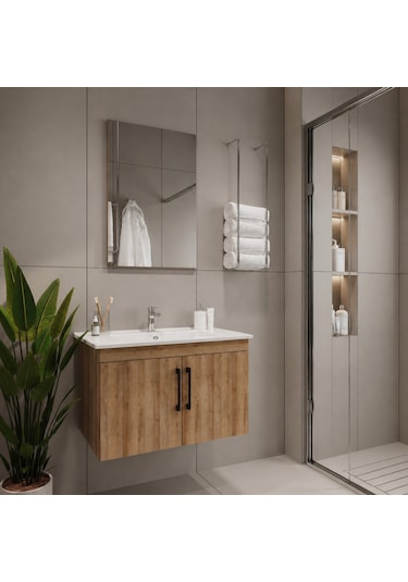 Creavit D20 Banyo Dolabı Seti Çekmeceli 65 Cm Everest Kahverengi