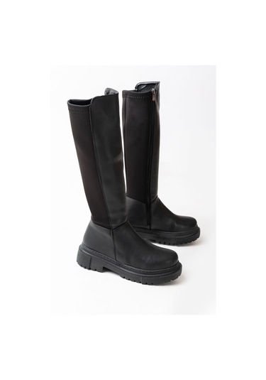 812-305 Siyah Arkası Streç Fermuarlı Günlük Kadın Çizme Resimdeki Renk