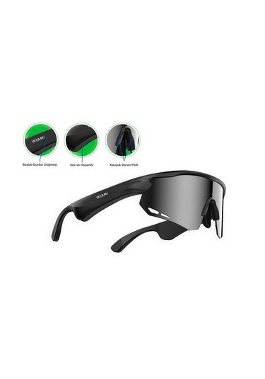 Wiami Akıllı Sporcu Güneş Gözlüğü Bluetooth, Hoparlörlü Ve Dayanıklı Tasarım Siyah