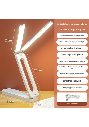 Yunboo Göz Koruyucu Çift Işıklı Çalışma Lambası - Çok Fonksiyonlu, Katlanabilir, Şarj Edilebilir 4000mah - Ev, Dormitorya Ve Ofis İçin Beyaz Diğer
