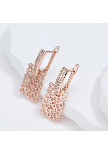 Samdoo Kadınlar İçin Gümüş Altın Kaplama Zirkonyalı Delikli Simpliçe Lüks Küpe - Gül Altını Rengi Gold