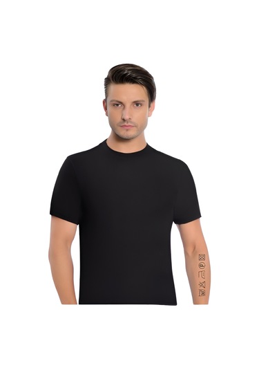Erkek Modal Sıfır Yaka Kısa Kol T-shirt 3'lü Paket 3042 Siyah