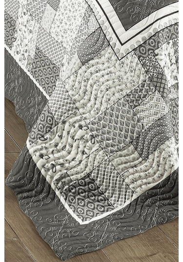 Örtüm Luna Çift Kişilik Kapitone Yatak Örtüsü Takımı - Gri Gri