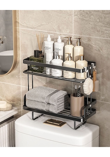 Tuvalet Üst Raf İki Katmanlı Siyah Depolama Siyah