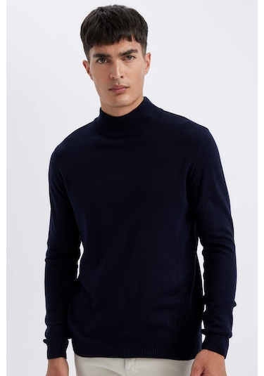 DeFacto Lacivert Slim Fit Dar Kesim Yarım Balıkçı Yaka Basic Düz Triko Kazak R1127AZ24WNNV207