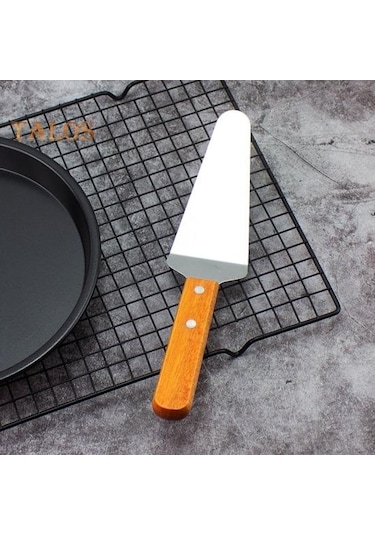 Kek Spatula Ahşap Saplı Paslanmaz Çelik Üçgen Spatula Ev İçin Dayanıklı Rahat Kavrama Peynirli Pizza Kürek