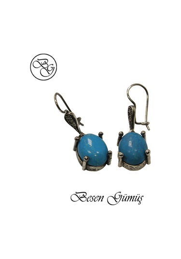 Özel Tasarım Doğal Firuze Taşlı Gümüş Set Rose Gold - Gümüş