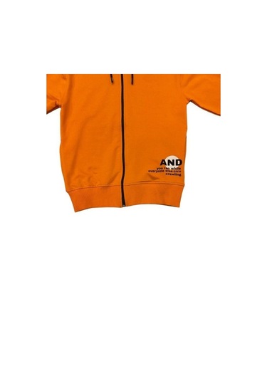 Erkek Çocuk Kapüşonlu Fermuarlı Pamuklu Hırka-15355 Turuncu