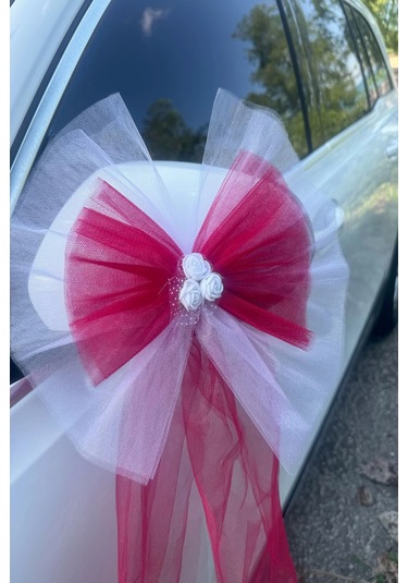 20 Adet Beyaz Kırmızı Kristal Tül Beyaz Latex Gül Kuyruk Detaylı Düğün Nikah Kına Sünnet Konvoy Süsü Beyaz Kırmızı