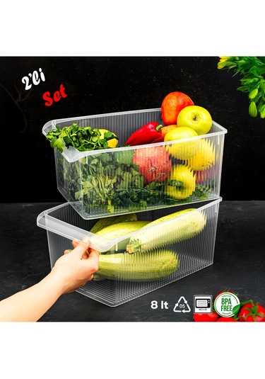 Porsima 3185 2li 8 Litre Dolap İçi Ve Buzdolabı İçi Düzenleyici Banyo Mutfak Organizeri 20x32x7 Cm Şeffaf