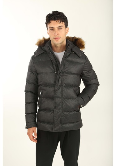 Erkek Kalın Şişme Kapüşonlu Kaban 001