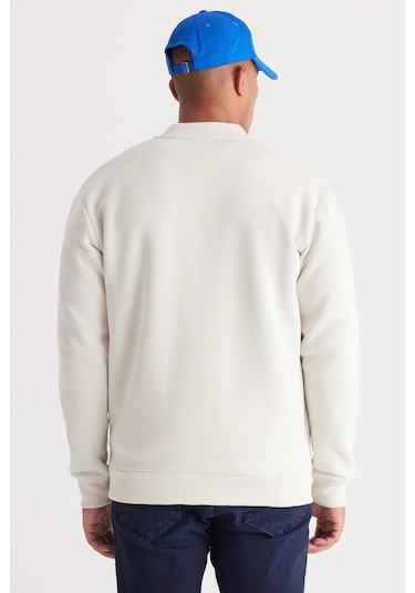 AC&Co / Altınyıldız Classics Erkek Bej Standart Fit Normal Kesim İçi Polarlı Kolej Yaka Pamuklu  Sweatshirt Ceket Bej