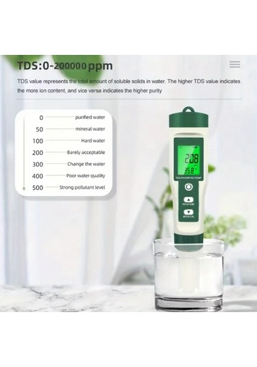 Meridiangoods Yeşil 9'u 1 Arada Su Kalitesi Test Kalemi Ph Orp Ec Tds Sıcaklık Ölçer Taşınabilir