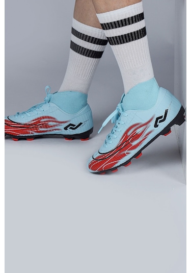 Jump 29676 Çoraplı Mavi - Kırmızı Çim Halı Saha Krampon Futbol Ayakkabısı Mavi