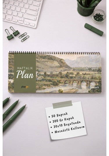 Tarihsiz Spiralli Haftalık Masaüstü Planlayıcı - Sakarya - 10x30 Cm Plango Turkuaz