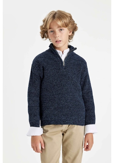 DeFacto Erkek Çocuk Yarım Balıkçı Yaka Fermuarlı Triko Kazak C3111A824WNNV168