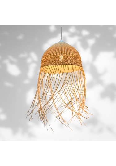 Kos Rattan Bambu Saçaklı Avize Bambu