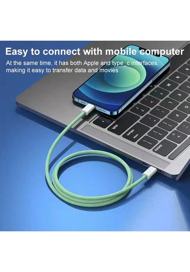 12w Pd Usb-c / Type-c - 8 Pin Veri Kablosu, Kablo Uzunluğu: 1m Yeşil