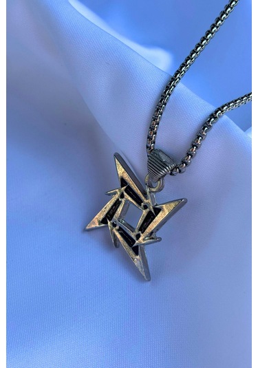 Ninja Yıldızı El İşçiliği Paslanmaz Çelik Zincir Erkek Kolye Gümüş