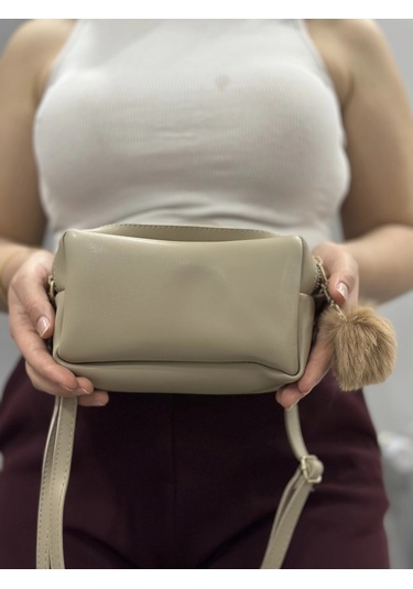 Biçomi Ponpon Vizon Cilt Çanta Vizon