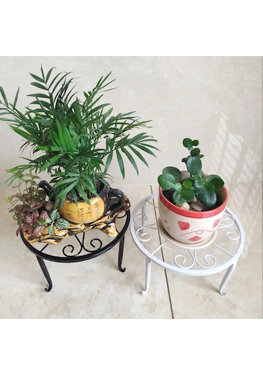 Siyah-avrupa Demir Saksılar Için Standı Metal Saksı Bitki Standı Yuvarlak Paslanmaz Tutucu Bahçe Yetiştiricilerinin Kapalı Açık Ev Dekor