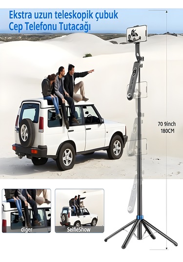 360 Ayarlanabilir Bluetooth Kumandalı 180 Cm Telefon Tripod Android İos Gopro Uyumlu
