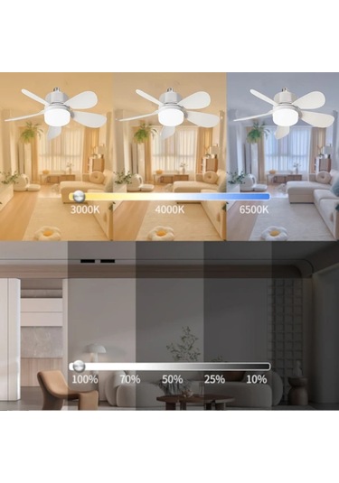 Xuweiwei Beyaz 1 Adet Modern Tavan Vantilatoru Isikli Uzaktan Kumandali 3 Hizli Sessiz E26 E27 Vidalı Fan Yatak Oturma Mutfak Icin 3 Renkli Karartma