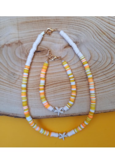 Sarı Deniz Yıldızı Fimo Kolye Bileklik Set Kolye PYTKFMKLYBLK32