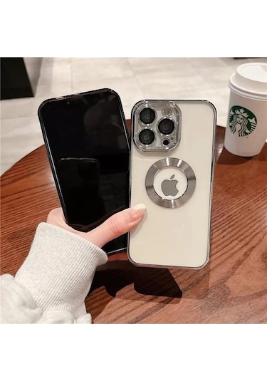 İphone 14 Promax Uyumlu Extra Kamera Korumalı Kamerası Cam Lensli Lazer Lüx Kılıf Kapak Tam Koruma Gümüş