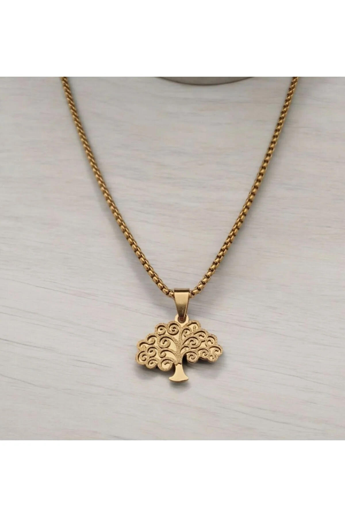 Unisex Hayat Ağacı Çelik Kolye Ucu 8792 Altın