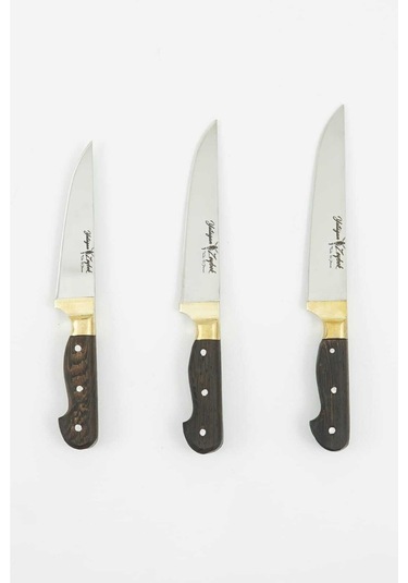 El Yapımı Venge Saplı Sarı Bilezikli Et Bıçağı Seti - 3 Parça Ahşap