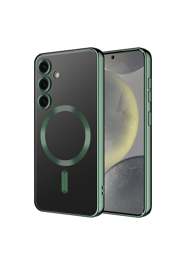 Samsung Galaxy Uyumlu A16 Kılıf Magsafe Kamera Lensli Korumalı Şeffaf Silikon Kapak Koyu Yeşil