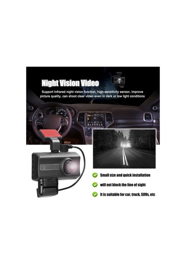 Novahub 1080p Dvr Çift Kamera Dash Kamera, Ön-iç, 3 Ekran, 170 Geniş Açılı, Gece Görüş, G-sensörü, Döngü Kaydı, Ses Kaydı