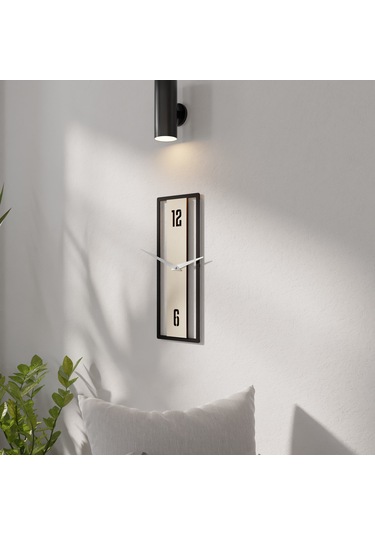 Dekoratif Minimal Dikdörtgen Duvar Saati Siyah - Krem