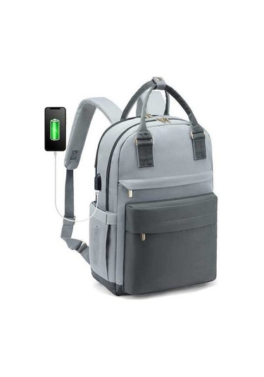 Createtech Yystore Usb Sırt Çantası Şık Moda Gri Büyük Bayan Çantası Gri