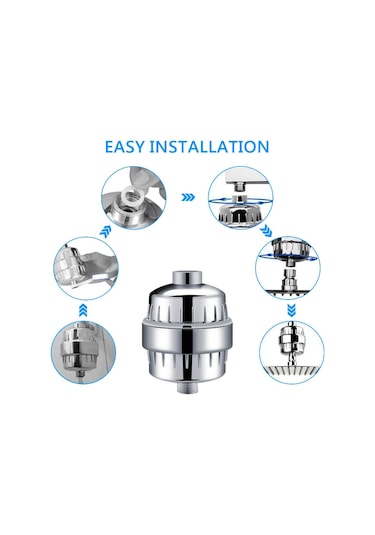 Dofolink Duş Filtresi Aktivasyonlu Karbon, Kdf Ve C Vitamini İçeren 10-15 Aşamalı Evsel Su Temizleyici Krom, Beyaz, Gümüş