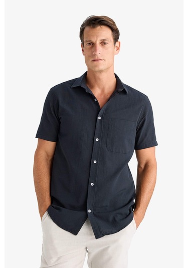 DeFacto %100 Pamuk Regular Fit Yazlık Polo Yaka Keten Görünümlü Kısa Kollu Gömlek D7551AX25SPAR190 DeFacto %100 Pamuk Regular Fit Yazlık Polo Yaka Keten Görünümlü Kısa Kollu Gömlek D7551AX25SPAR190