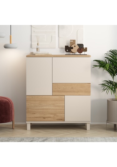 Robin Home Urban Çok Amaçlı Dolap Ahşap Ayaklı 4 Kapaklı Çekmeceli Kumsal-sepet Bej
