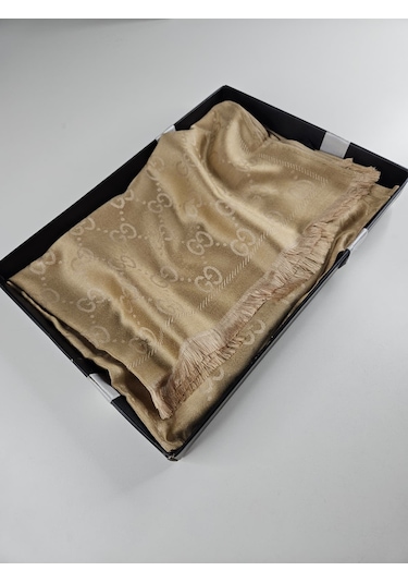 Miorel Scarfs G Desen Çift Taraflı Kaşmir İpek Şal 4 Mevsim Soft Pamuklu Şal Gold