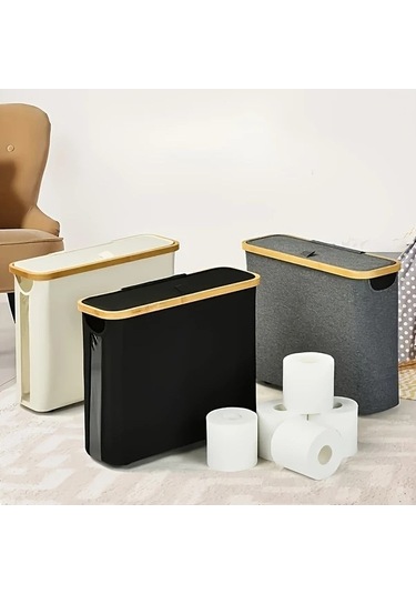 Trendooze Gaojunshop01 Bej Modern Tuvalet Kağıdı Tutucu Kapaklı Kompakt Sepetli Depolama 1 Adet Bej